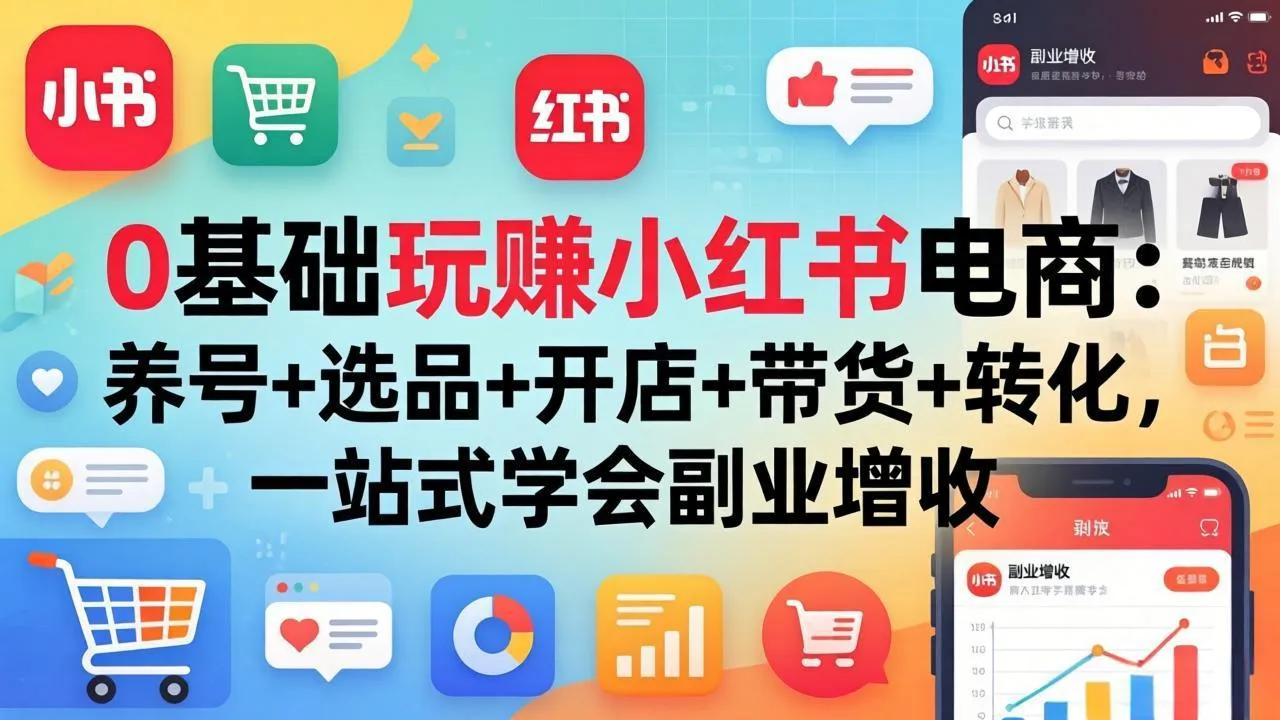 0基础玩赚小红书电商：养号+选品+开店+带货+转化，一站式学会副业增收-来缘阁