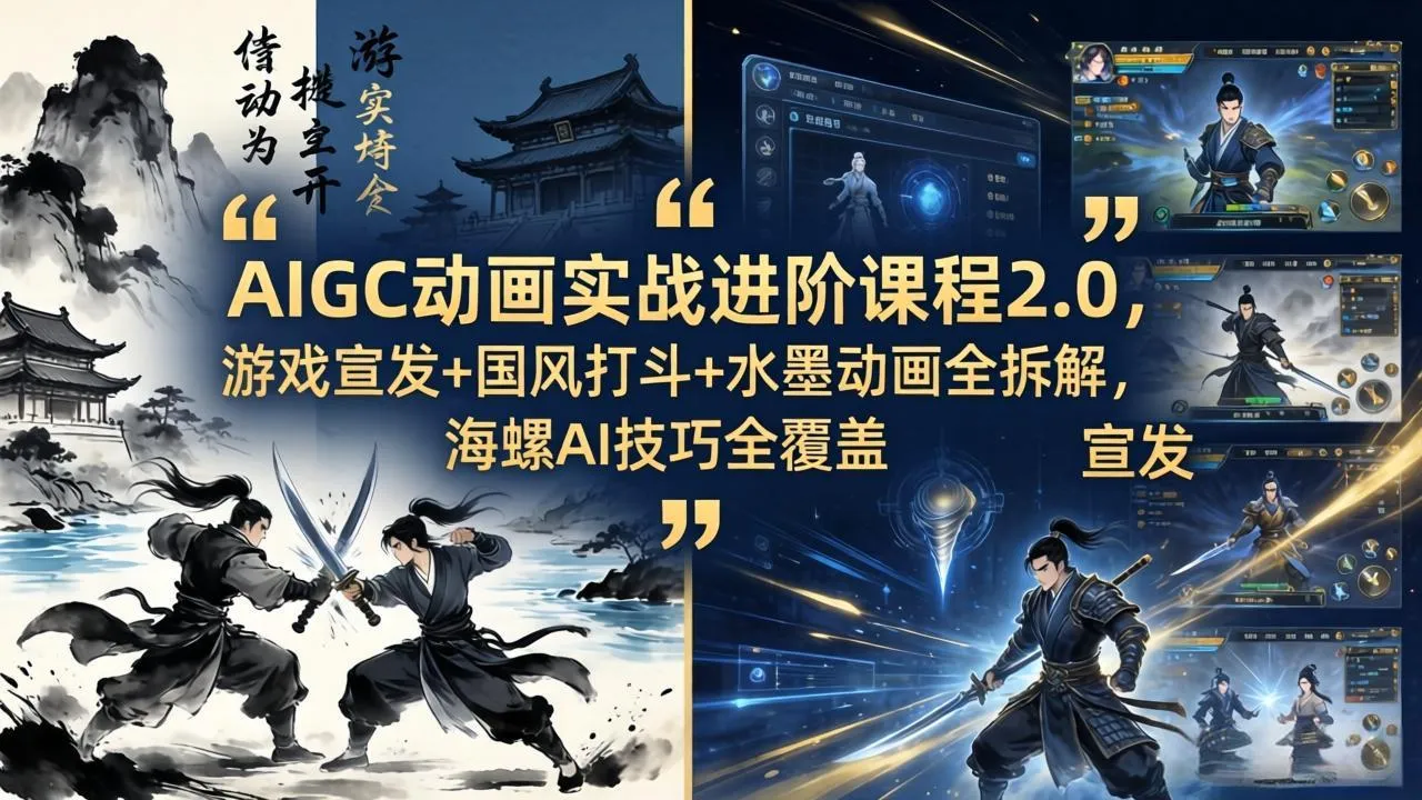 AIGC动画实战进阶课程2.0，游戏宣发+国风打斗+水墨动画全拆解，海螺AI技巧全覆盖-来缘阁