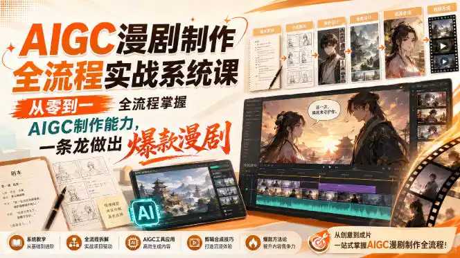 AIGC漫剧制作全流程实战系统课,从零到一全流程掌握AIGC制作能力,一条龙做出爆款漫剧-来缘阁