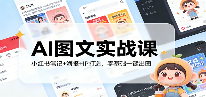 AI图文实战课:小红书笔记+海报+IP打造,零基础一键出图-来缘阁