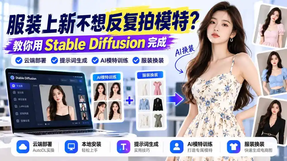 服装上新不想反复拍模特?教你用Stable Diffusion完成云端部署、提示词生成、AI模特训练与换装-来缘阁