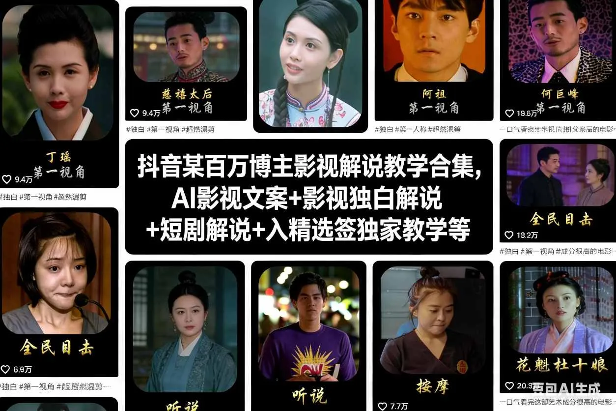 抖音某百万博主影视解说教学合集，AI影视文案+影视独白解说+短剧解说+入精选签独家教学等-来缘阁