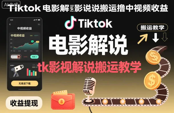 Tiktok电影解说搬运撸中视频收益，tk影视解说搬运教学-来缘阁