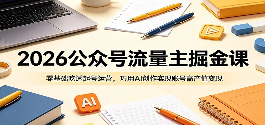 2026公众号流量主掘金课：零基础吃透起号运营，巧用AI创作实现账号高产值变现-来缘阁