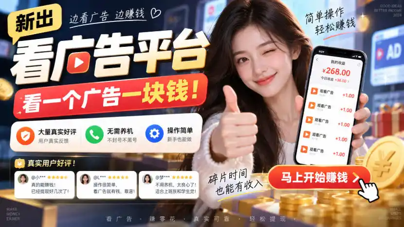 新出看广告平台,看一个广告一块钱,大量真实好评!无需养机、不会黑号,操作简单【揭秘】-来缘阁