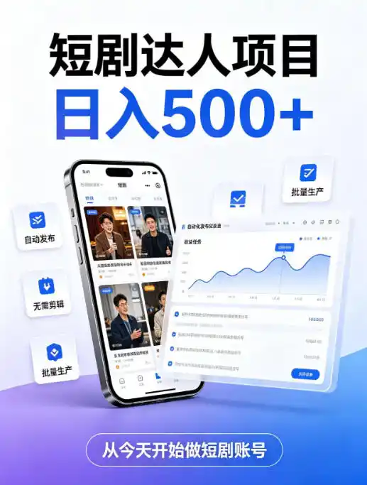 短剧达人项目,日入500+,普通人的创业计划,低门槛开启线上副业新机遇【揭秘】-来缘阁