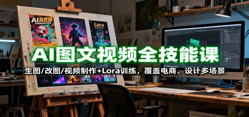 AI图文视频全技能课：生图/改图/视频制作+Lora训练，覆盖电商 、设计多场景-来缘阁