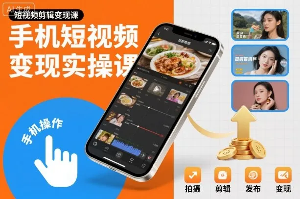 手机短视频变现实操课，短视频剪辑变现课-来缘阁