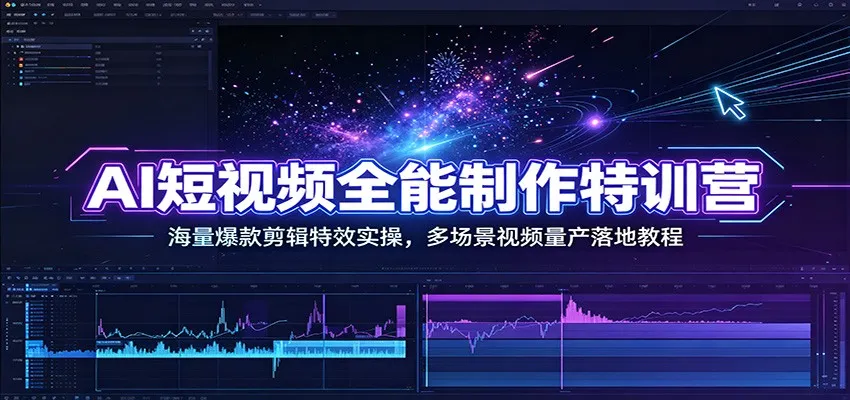 AI短视频全能制作特训营：海量爆款剪辑特效实操，多场景视频量产落地教程-来缘阁