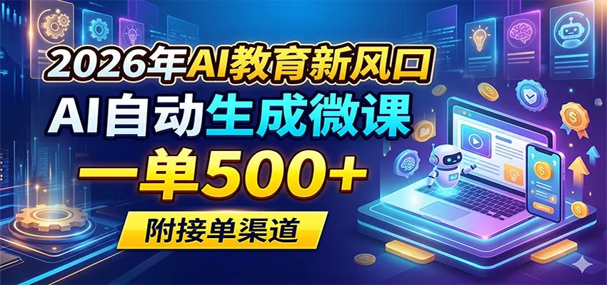 2026年AI教育新风口，AI自动生成微课，一单500+，附接单渠道-来缘阁