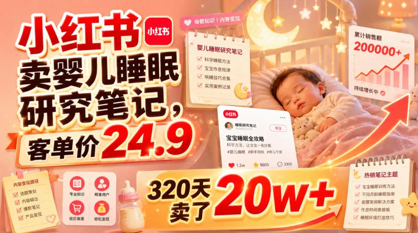 小红书卖婴儿睡眠研究笔记,客单价24.9,320天卖了20w+-来缘阁