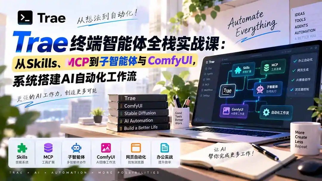 Trae终端智能体全栈实战课:从Skills、MCP到子智能体与ComfyUI,系统搭建AI自动化工作流-来缘阁