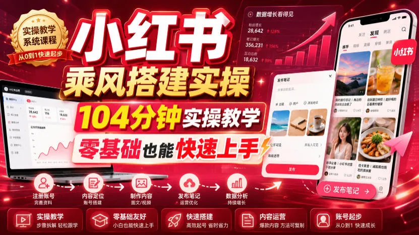 小红书乘风搭建实操，104分钟实操教学，零基础也能快速上手-来缘阁