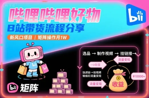 哔哩哔哩好物，B站带货流程分享，新风口项目，矩阵操作月1W-来缘阁