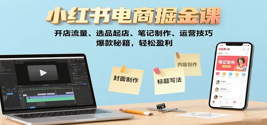 小红书电商掘金课：开店流量、选品起店、笔记制作、运营技巧，爆款秘籍，轻松盈利-来缘阁