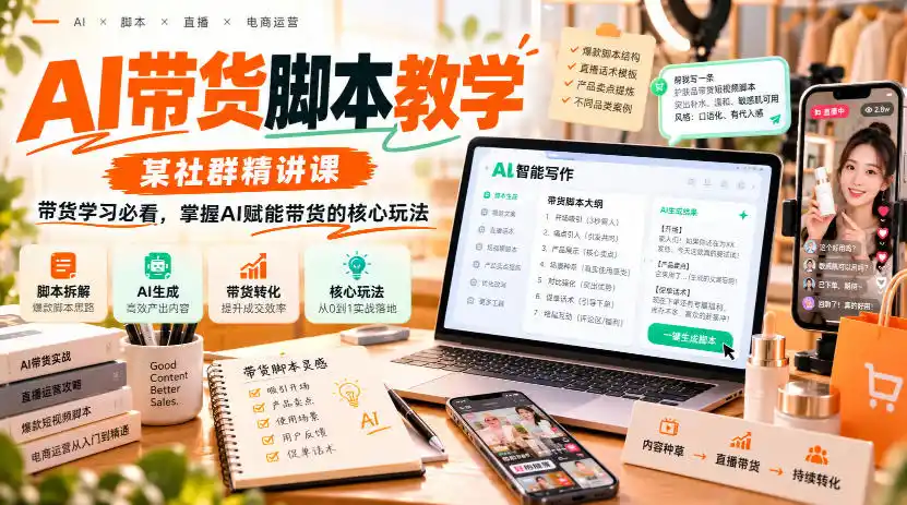 AI带货脚本教学，某社群精讲课，带货学习必看，掌握AI赋能带货的核心玩法-来缘阁