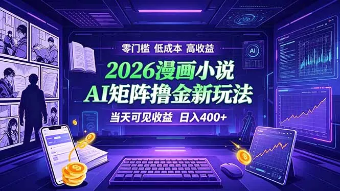 爆款小说漫画大阅读 ai矩阵操作 当天可见收益 日入400+ 零门槛 高收益-来缘阁
