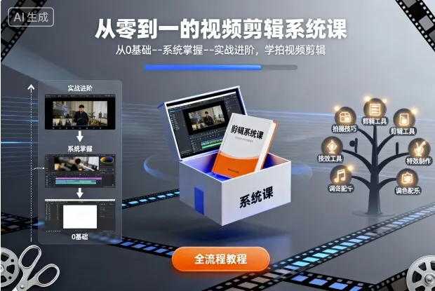 从零到一的视频剪辑系统课，从0基础–系统掌握–实战进阶，学拍视频剪辑-来缘阁
