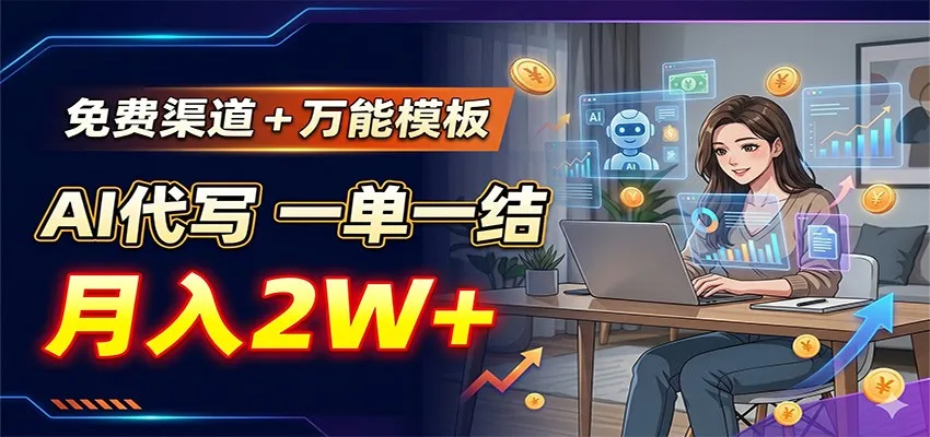 免费渠道+万能模板,AI代写一单一结,月入2W+-来缘阁