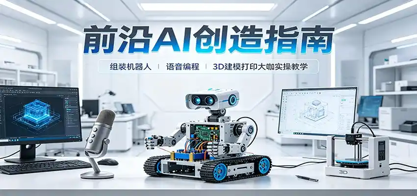 前沿AI创造指南:组装机器人、语音编程、3D建模打印大咖实操教学-来缘阁