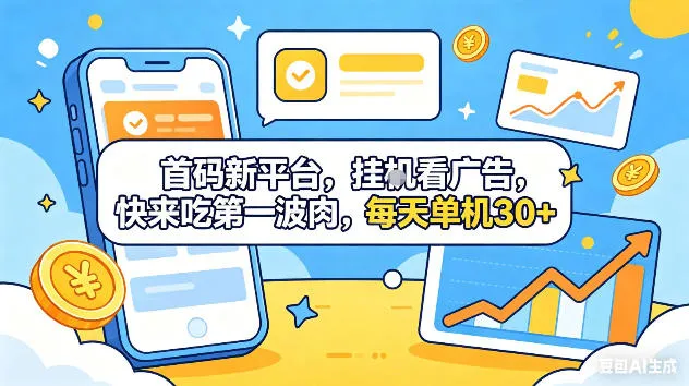 首码新平台，挂G自动看广告，快来吃第一波肉，每天单机30+，可矩阵放大【揭秘】-来缘阁