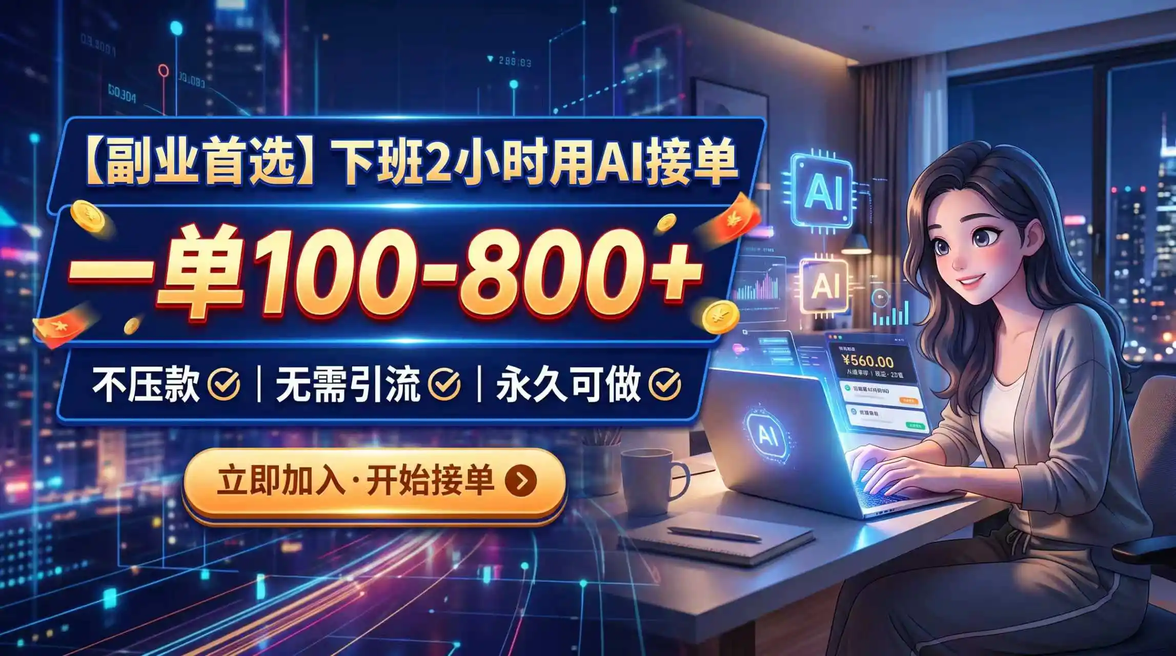 下班2小时用AI接单,一单100-800+,不压款,无需引流,永久可做-来缘阁