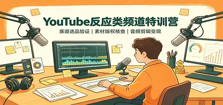 YouTube反应类频道特训营:赛道选品验证,素材版权核查,音频剪辑变现-来缘阁