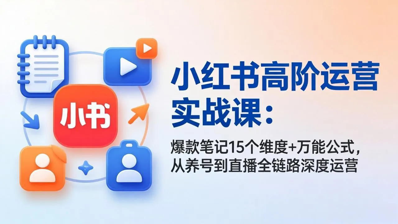 小红书高阶运营实战课：爆款笔记15个维度+万能公式，从养号到直播全链路深度运营-来缘阁