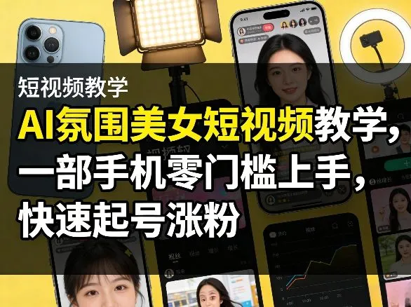 AI氛围美女短视频教学，一部手机零门槛上手，快速起号涨粉-来缘阁