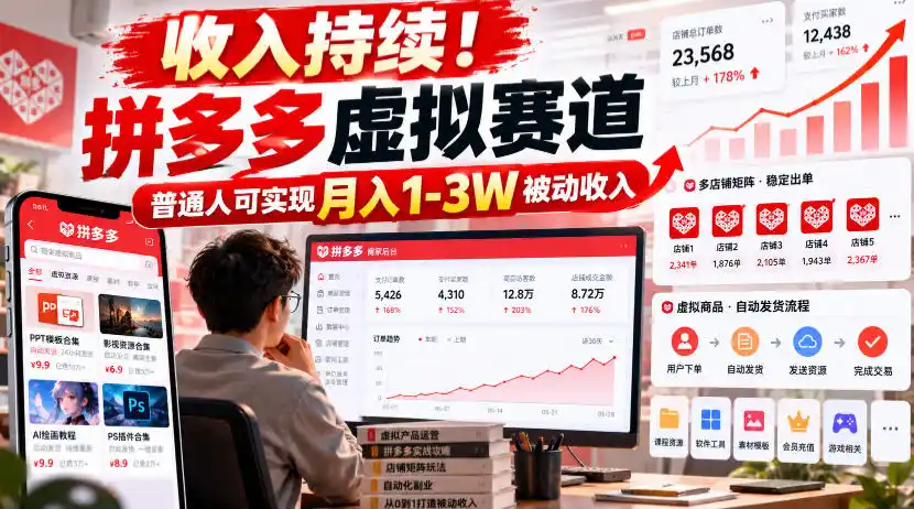收入持续！拼多多虚拟赛道，普通人可实现月入1-3 W被动收入【揭秘】-来缘阁
