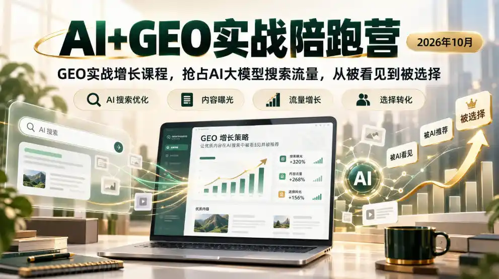 AI+GEO实战陪跑营2026年10月,GEO实战增长课程,抢占AI大模型搜索流量,从被看见到被选择-来缘阁