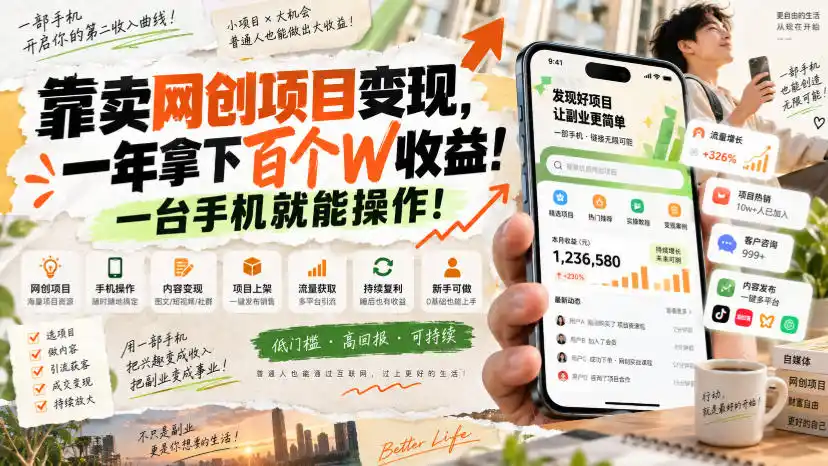 网创小程序虚拟资料变现，一年拿下百万收益，一部手机就可以做，0成本变现副业！-来缘阁