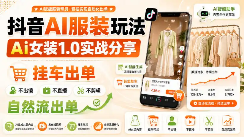 抖音AI服装玩法,Ai女装1.0实战分享,挂车出单,不出镜,不直播,不剪辑,自然流出单-来缘阁