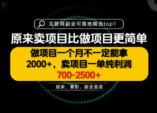 一单利润700-2.5K+，为什么我们要卖项目而不是做项目，我们普通人应该怎样开始？【揭秘】-来缘阁