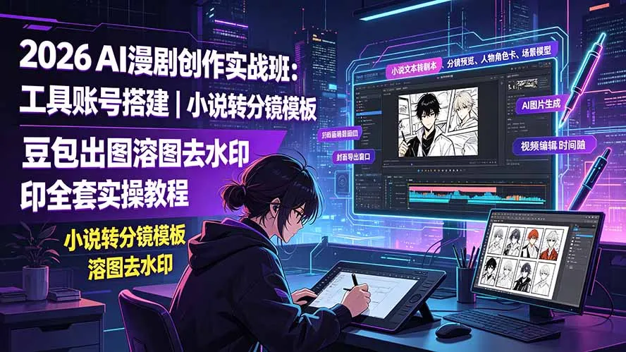 2026AI漫剧创作实战班:工具账号搭建|小说转分镜模板|豆包出图溶图去水印全套实操教程-来缘阁