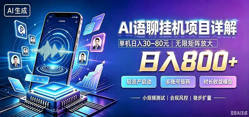 AI语聊挂机，日入800+，适用个人副业，工作室矩阵操作-来缘阁