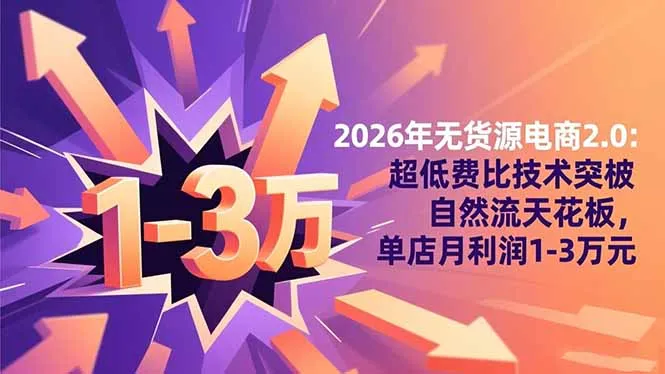 2026年无货源电商2.0【更新】：超低费比技术突破自然流天花板，单店月利润1-3万元-来缘阁