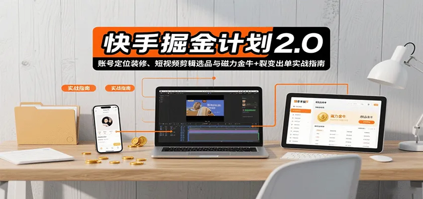 快手掘金计划2.0，账号定位装修、短视频剪辑选品与磁力金牛+裂变出单实战指南-来缘阁