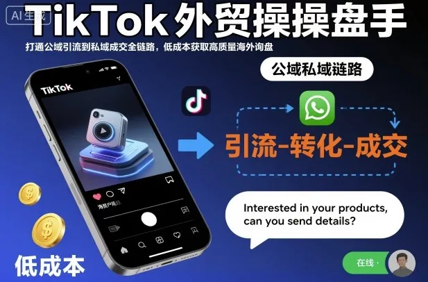 TikTok外贸操盘手，打通公域引流到私域成交全链路，低成本获取高质量海外询盘-来缘阁