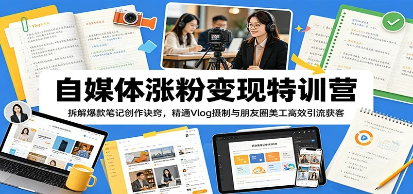 自媒体涨粉变现特训营：拆解爆款笔记创作诀窍，精通Vlog摄制与朋友圈美工高效引流获客-来缘阁