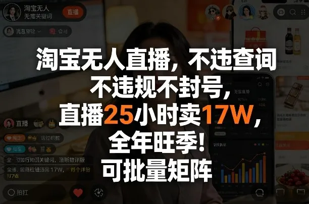 淘宝无人直播，不违规不封号，直播25小时卖17W，全年旺季！可批量矩阵【揭秘】-来缘阁
