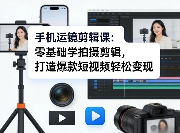 手机运镜剪辑课：零基础学拍摄剪辑，打造爆款短视频轻松变现-来缘阁