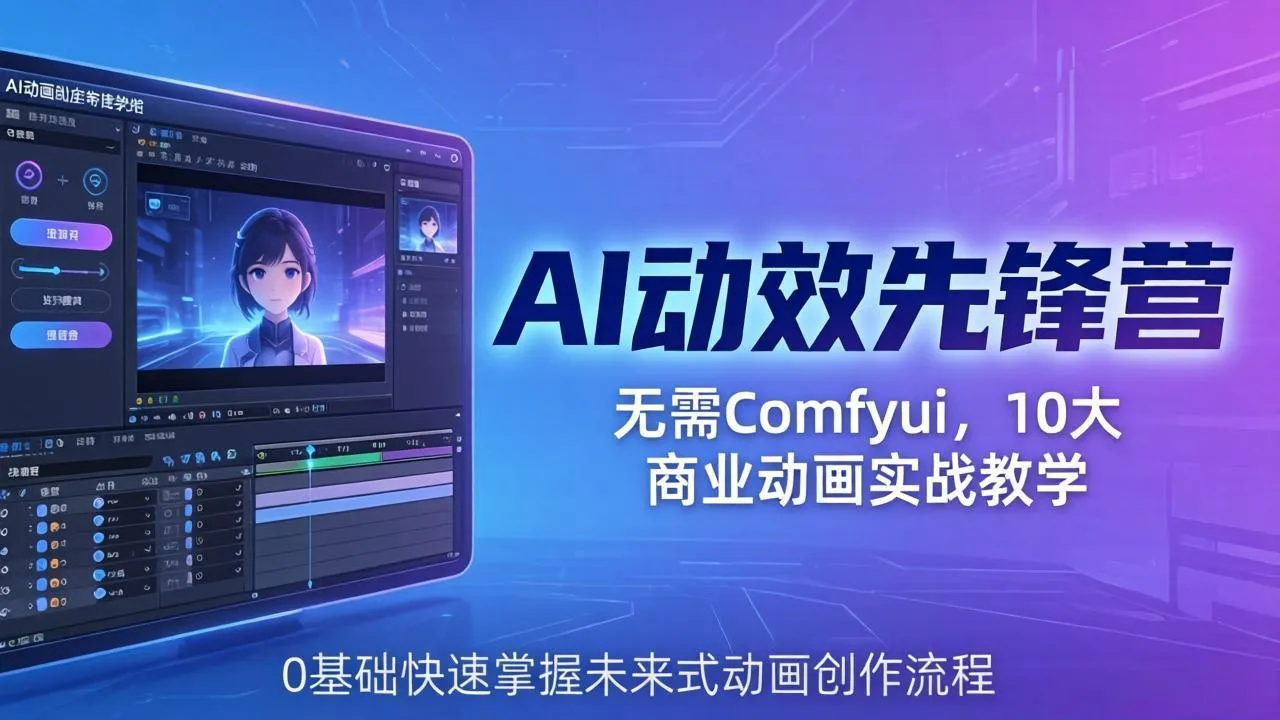 AI 动效先锋营：无需Comfyui，10大商业动画实战教学，0基础快速掌握未来式动画创作流程-来缘阁