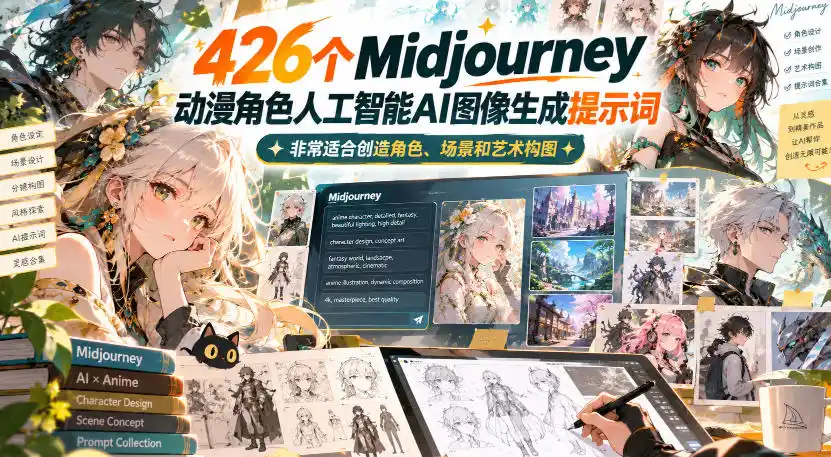 426个Midjourney动漫角色人工智能AI图像生成提示词，非常适合创造角色、场景和艺术构图-来缘阁