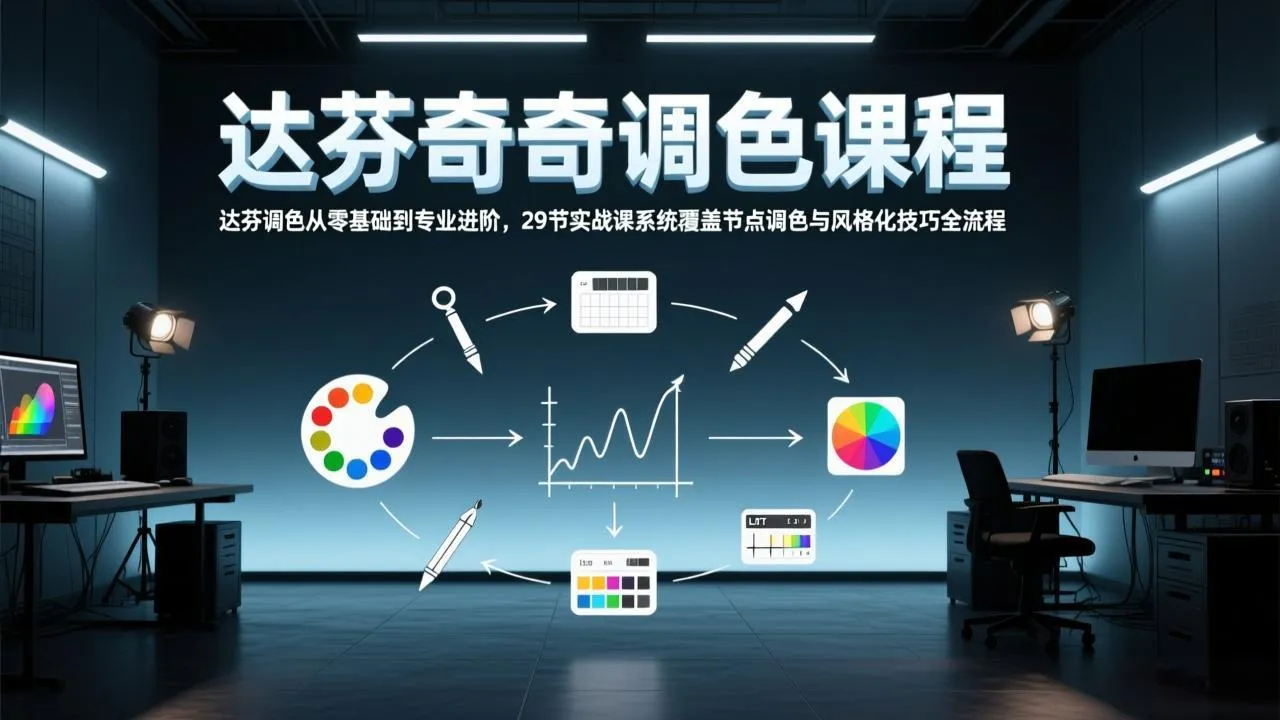 达芬奇调色从零基础到专业进阶，29节实战课系统覆盖节点调色与风格化技巧全流程-来缘阁