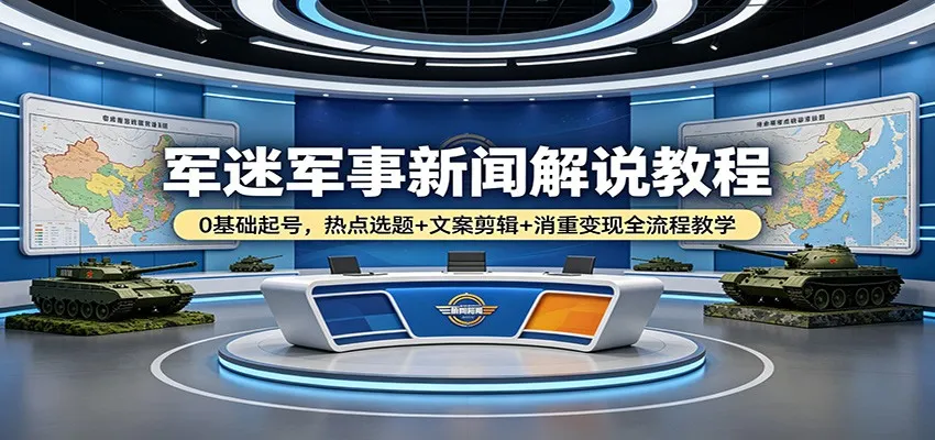 军迷军事新闻解说教程：0基础起号，热点选题+文案剪辑+消重变现全流程教学-来缘阁
