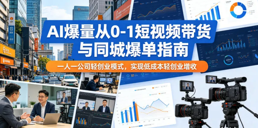 AI爆量从0-1短视频带货与同城爆单指南，一人一公司轻创业模式，实现低成本轻创业增收-来缘阁
