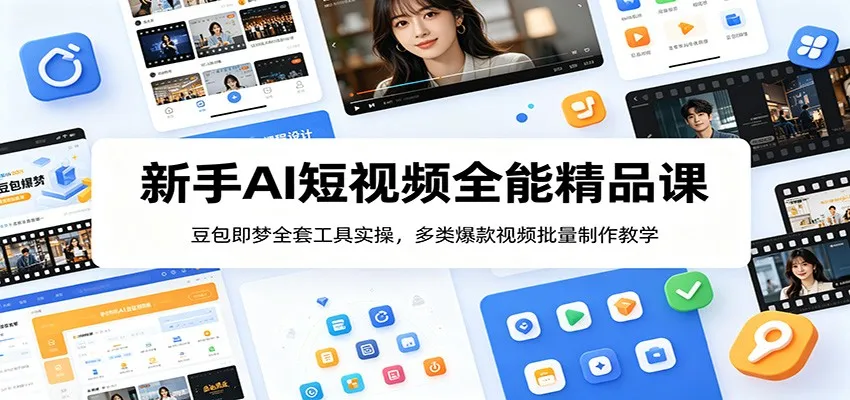 新手AI短视频全能精品课：豆包即梦全套工具实操，多类爆款视频批量制作教学-来缘阁