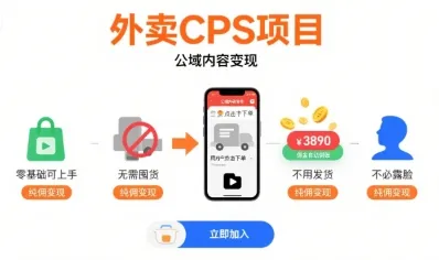 外卖CPS项目，公域内容变现，零基础可上手，无需囤货、不用发货、不必露脸、纯佣变现-来缘阁