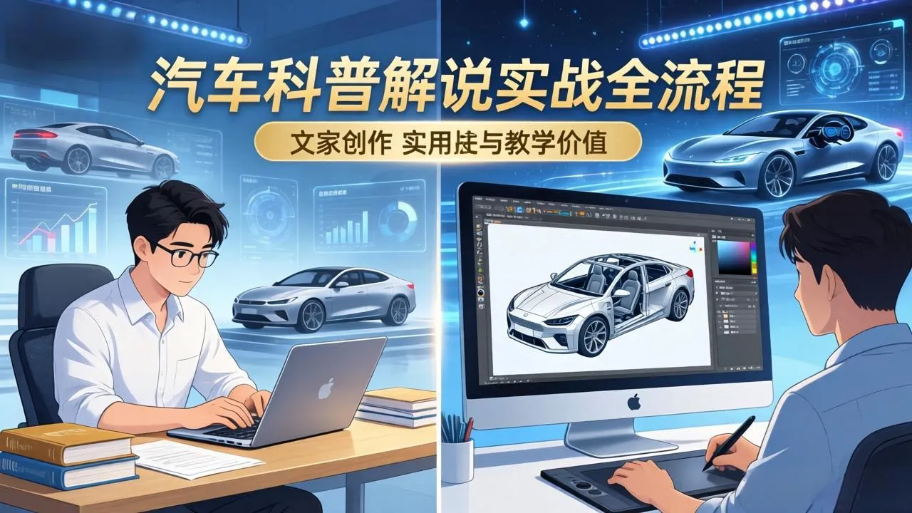 抖音汽车科普解说实战：文案+动画+画面处理+去水印全流程，打造专业汽车科普视频-来缘阁